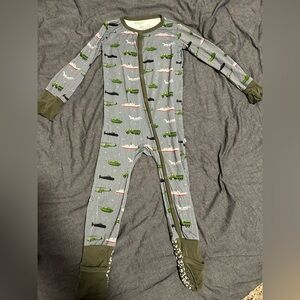 Bamboo One Piece Pajamas with military tanks planes and boats- with SNAPS